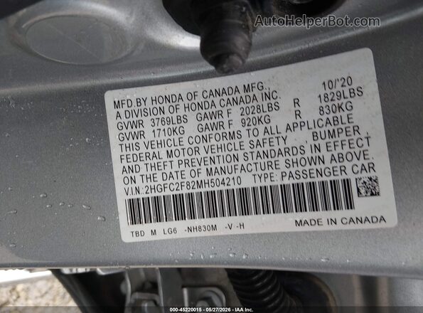 2HGFC2F82MH504210 2021 HONDA CIVIC Silver Vista del compartimento del motor