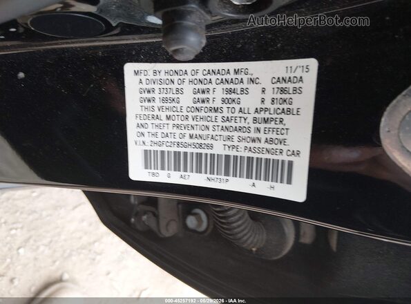 2HGFC2F85GH508269 2016 HONDA CIVIC Black 