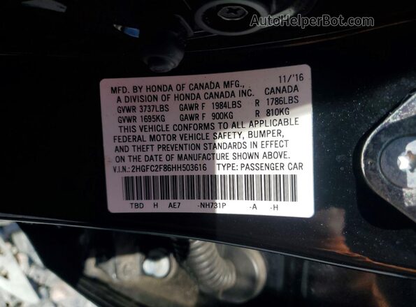 2HGFC2F86HH503616 2017 HONDA CIVIC Black 