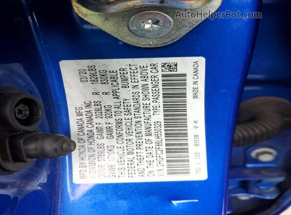 2HGFC2F86LH550329 2020 HONDA CIVIC Blue ძრავის განყოფილების ხედი