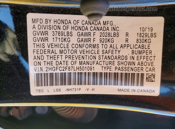 2HGFC2F87LH501091 2020 HONDA CIVIC Black 