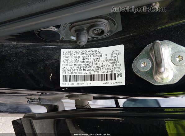 2HGFC2F89KH572713 2019 HONDA CIVIC Черный Вид подкапотного пространства