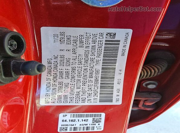 2HGFC2F89MH516967 2021 HONDA CIVIC Red Շարժիչի բաժամունքի տեսք