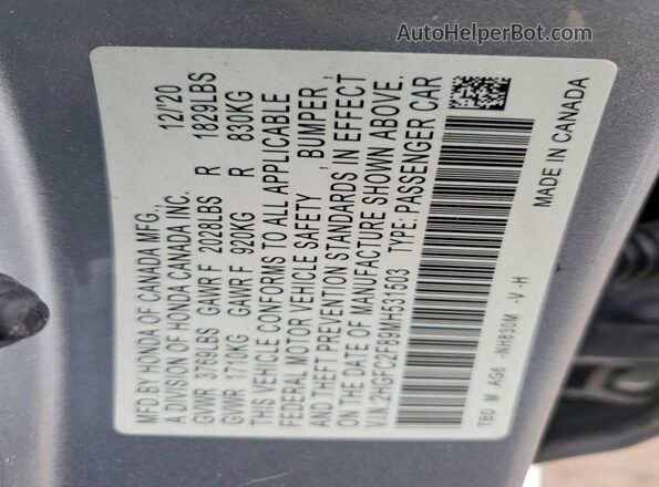 2HGFC2F89MH531503 2021 HONDA CIVIC Silver 