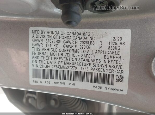 2HGFC2F8XMH527279 2021 HONDA CIVIC Silver Engine compartment view