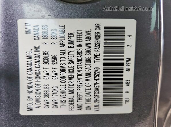 2HGFC3A57HH752249 2017 HONDA CIVIC Charcoal 