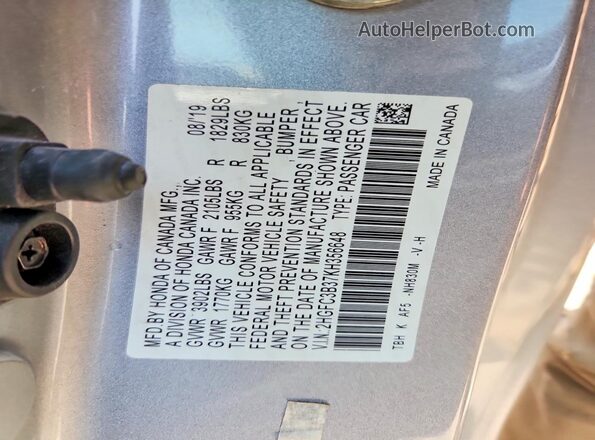 2HGFC3B37KH356648 2019 HONDA CIVIC Silver 