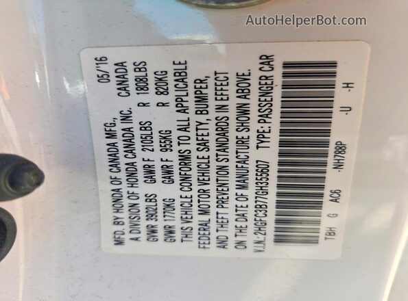 2HGFC3B77GH355607 2016 HONDA CIVIC White 