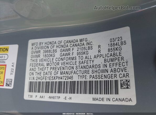 2HGFE1E5XPH472946 2023 HONDA CIVIC SI Light Blue Вид подкапотного пространства