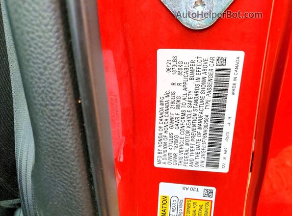 2HGFE1F76NH302564 2022 HONDA CIVIC Red 