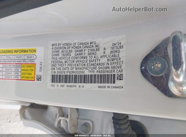 2HGFE1F92RH332992 2024 HONDA CIVIC White Widok komory silnika