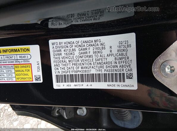 2HGFE1F99PH308007 2023 HONDA CIVIC Black 