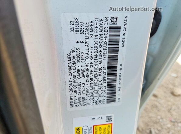 2HGFE2F23PH531619 2023 HONDA CIVIC Белый 