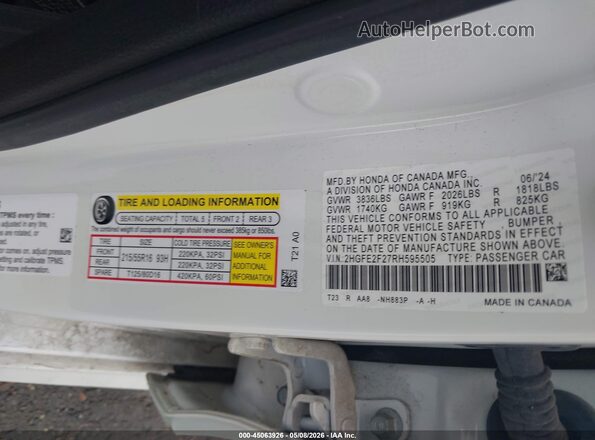 2HGFE2F27RH595505 2024 HONDA CIVIC White Вид підкапотного простору