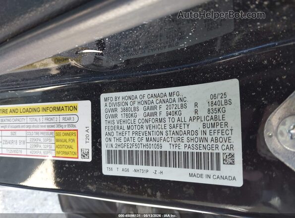 2HGFE2F50TH501059 2026 HONDA CIVIC Black Widok komory silnika