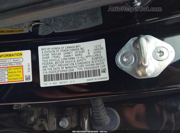 2HGFE2F53PH512546 2023 HONDA CIVIC Black Вид підкапотного простору