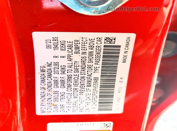 2HGFE2F53PH558488 2023 HONDA CIVIC Red 