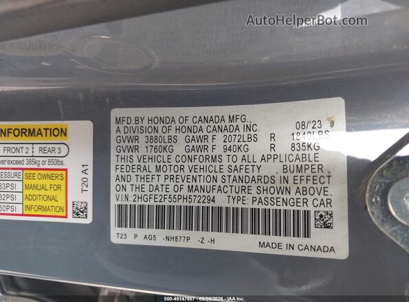 2HGFE2F55PH572294 2023 HONDA CIVIC Light Blue 