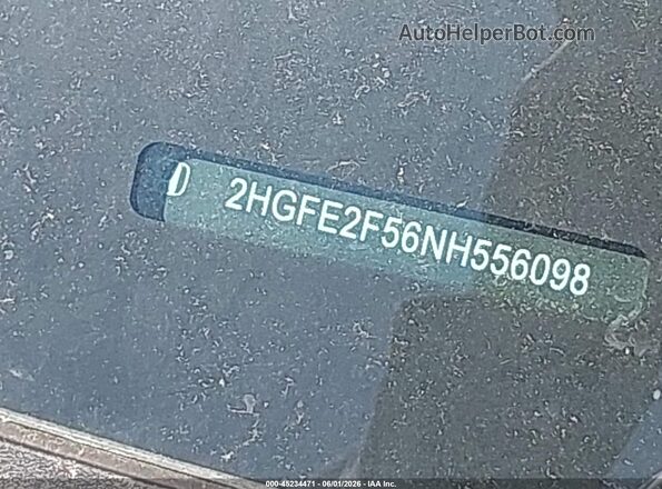 2HGFE2F56NH556098 2022 HONDA CIVIC Gray Vista del cuadro de instrumentos