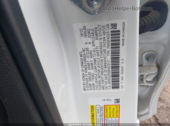 2HGFE2F56PH570117 2023 HONDA CIVIC White Vista del compartimento del motor