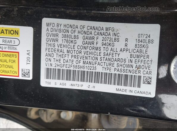 2HGFE2F58SH510235 2025 HONDA CIVIC Черный Вид подкапотного пространства