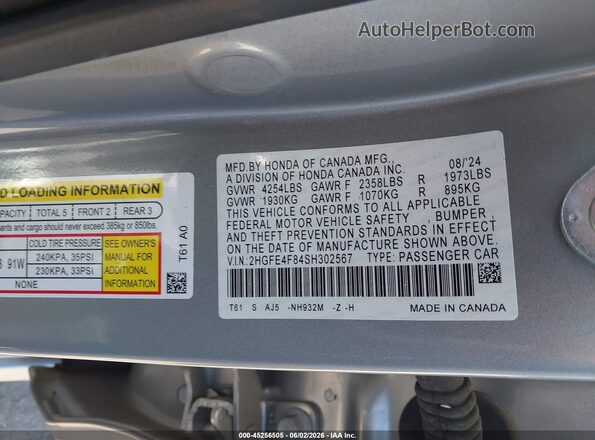 2HGFE4F84SH302567 2025 HONDA CIVIC HYBRID Silver 