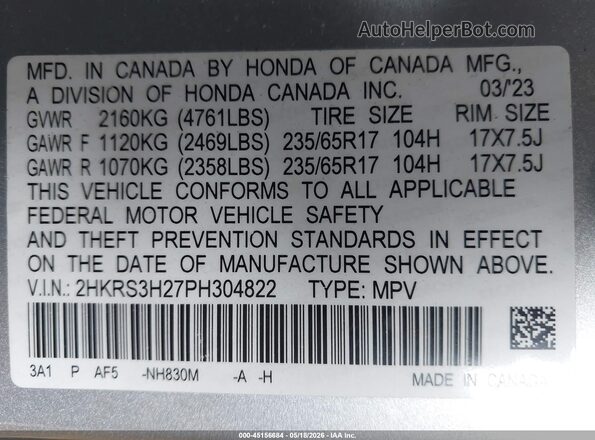 2HKRS3H27PH304822 2023 HONDA CR-V Silver ძრავის განყოფილების ხედი