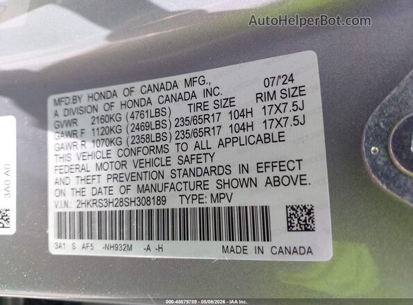 2HKRS3H28SH308189 2025 HONDA CR-V Silver Widok komory silnika