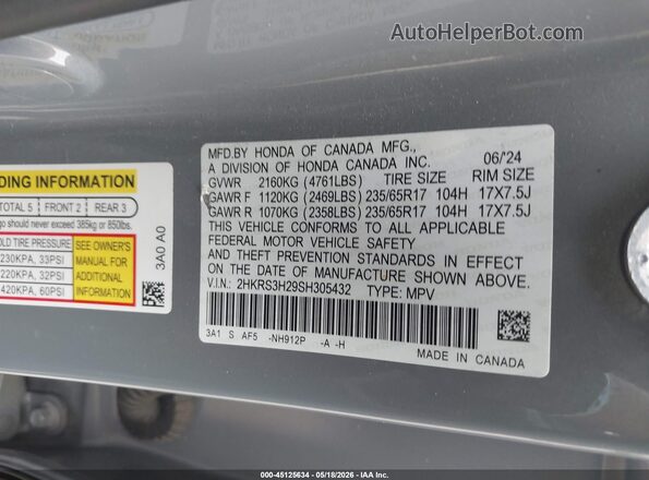 2HKRS3H29SH305432 2025 HONDA CR-V Gray Vista del compartimento del motor