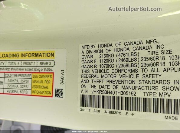 2HKRS3H40TH305192 2026 HONDA CR-V White Вид підкапотного простору