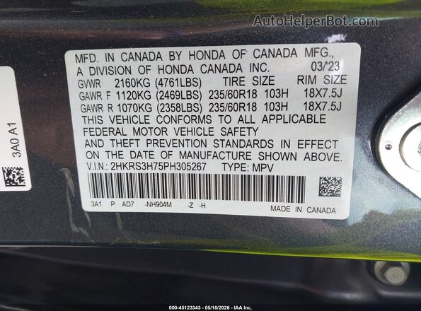 2HKRS3H75PH305267 2023 HONDA CR-V Gray ძრავის განყოფილების ხედი