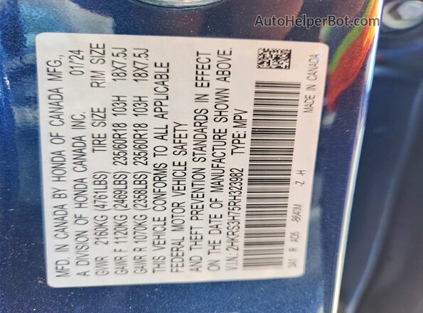 2HKRS3H75RH323982 2024 HONDA CR-V Blue VIN sticker view