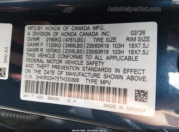 2HKRS3H75TH330888 2026 HONDA CR-V Blue 