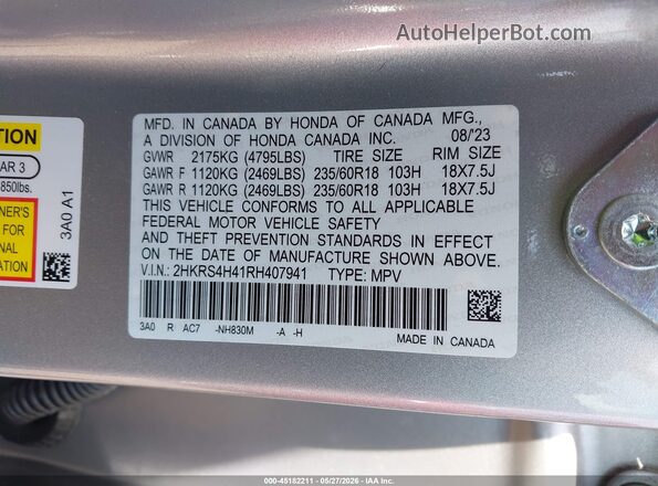 2HKRS4H41RH407941 2024 HONDA CR-V Серебряный Вид подкапотного пространства