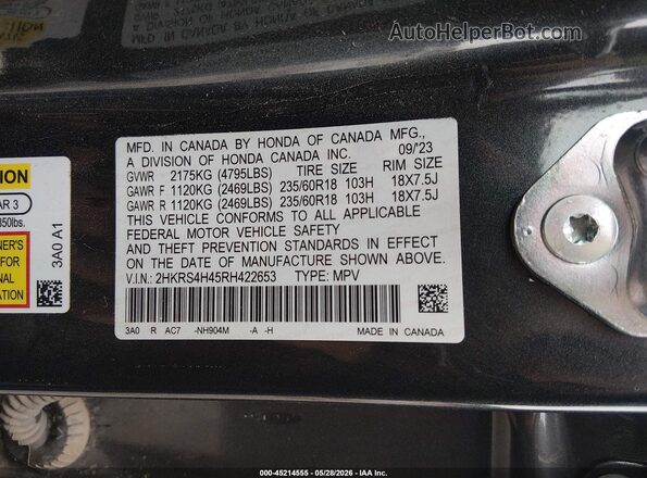 2HKRS4H45RH422653 2024 HONDA CR-V Gray Engine compartment view