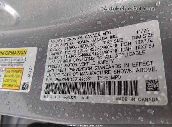 2HKRS4H45SH443881 2025 HONDA CR-V Silver Вид підкапотного простору