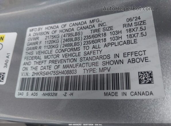 2HKRS4H75SH408803 2025 HONDA CR-V Silver Widok komory silnika