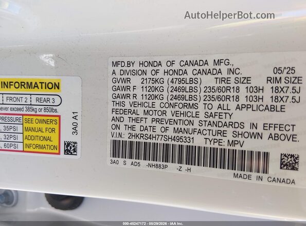 2HKRS4H77SH495331 2025 HONDA CR-V White Engine compartment view