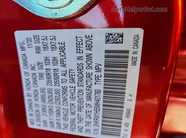 2HKRW1H55MH401760 2021 HONDA CR-V Red Սալոնի 360 աստիճան տեսք