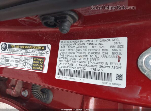2HKRW1H80HH502897 2017 HONDA CR-V Red Շարժիչի բաժամունքի տեսք