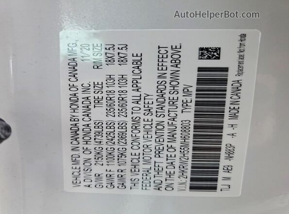 2HKRW2H55MH608803 2021 HONDA CR-V White 