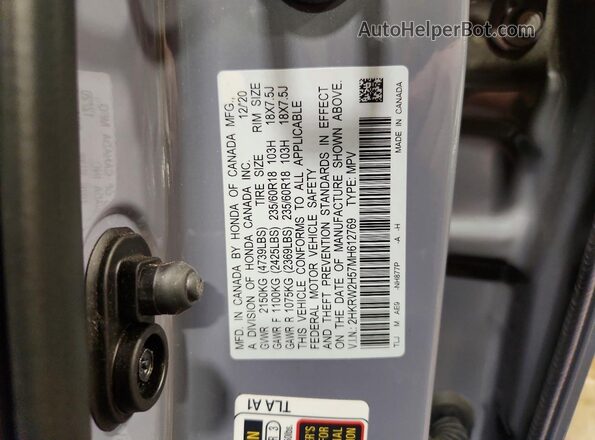 2HKRW2H57MH612769 2021 HONDA CR-V Gray 