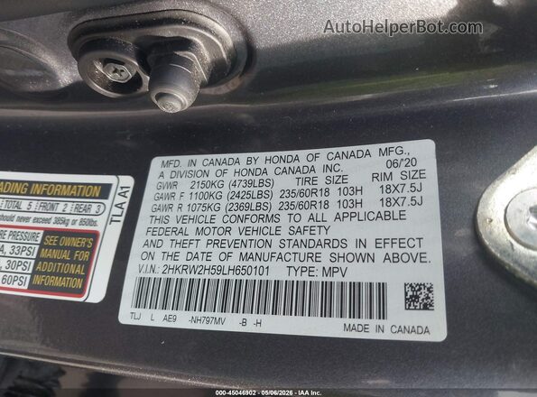 2HKRW2H59LH650101 2020 HONDA CR-V Gray Vista del compartimento del motor
