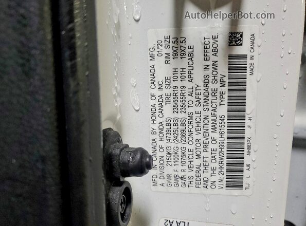 2HKRW2H99LH615545 2020 HONDA CR-V White 