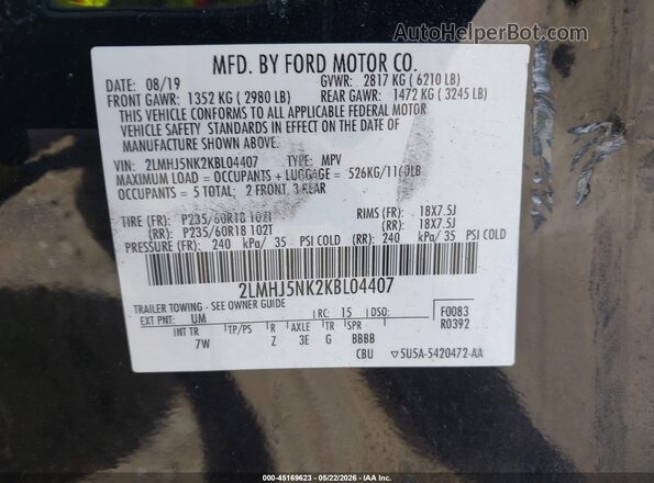 2LMHJ5NK2KBL04407 2019 LINCOLN MKT Black Engine compartment view
