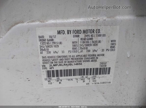 2LMPJ6LR4JBL14856 2018 LINCOLN MKX Белый Вид подкапотного пространства