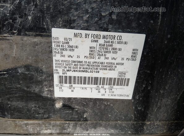 2LMPJ8K90MBL02169 2021 LINCOLN NAUTILUS Черный Вид подкапотного пространства