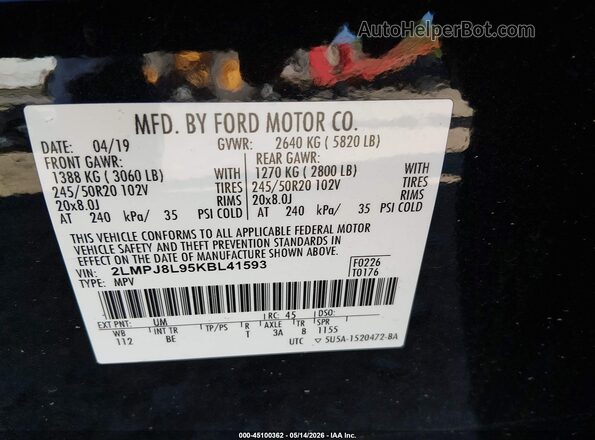 2LMPJ8L95KBL41593 2019 LINCOLN NAUTILUS Black Engine compartment view
