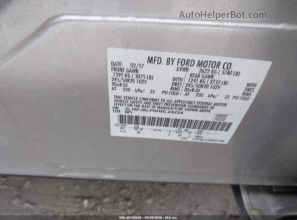 2LMPJ8LP0HBL24224 2017 LINCOLN MKX Silver Vista del compartimento del motor