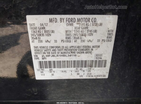 2LMPJ8LR1HBL34116 2017 LINCOLN MKX Black Widok komory silnika